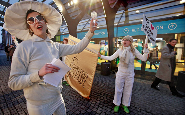 Copenhagen Diary: COP15 A group of demonstraters protest outside a trade expo in Copenhagen