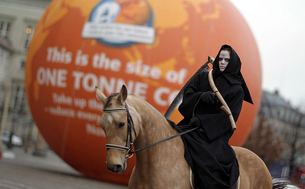 Copenhagen diary: COP15 A climate activist has dressed up as a horseman of the Apocalypse