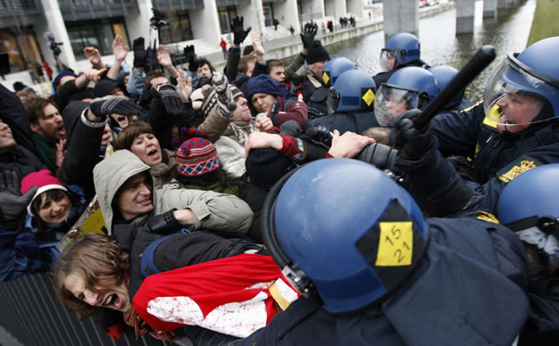 COP15 Reclaim Power: Danish police police beat protesters at Bella center in Copenhagen