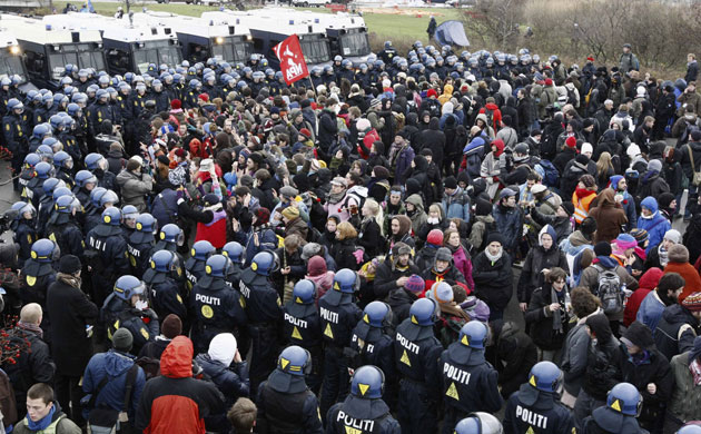 COP15 Reclaim Power:  Police surround protestors outside Bella center  in Copenhagen