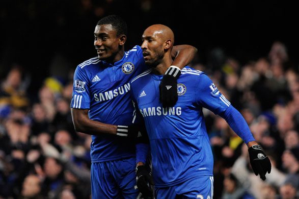 Chelsea v Portsmouth: Kalou congratulates Anelka after the Frenchman opened the scoring 