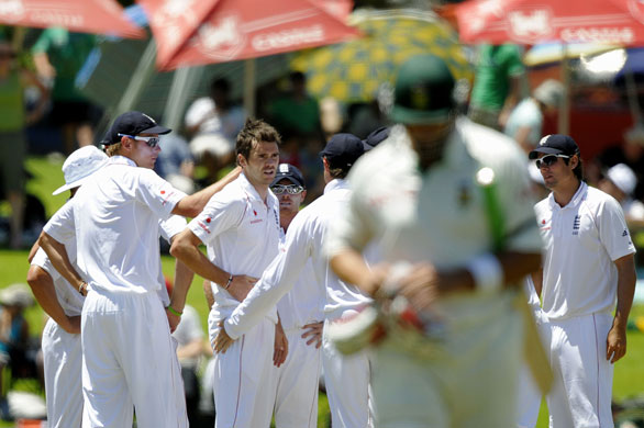 South Africa v England: James Anderson receives the congratulations of his team mates
