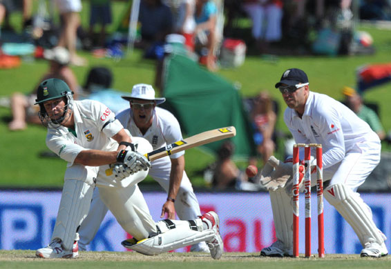South Africa VS England: Test debutant Friedel de Wet sweeps a delivery from Graeme Swann