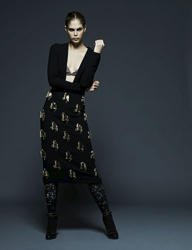 key trends: embellished: Model wearing embellished miu miu dress