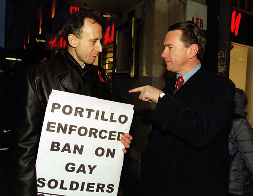 Peter Tatchell: Former minister Michael Portillo confronted by Peter Tatchell