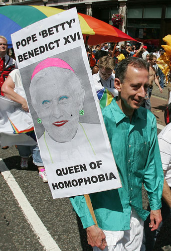 Peter Tatchell: Peter Tatchell holds a placard during the Euro Pride parade in 2006