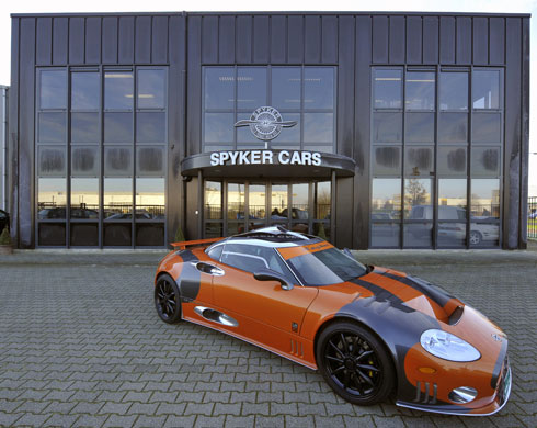 Saab cars: December 15, 2009: A Spyker LM85 car sits outside the Spyker Cars factory 