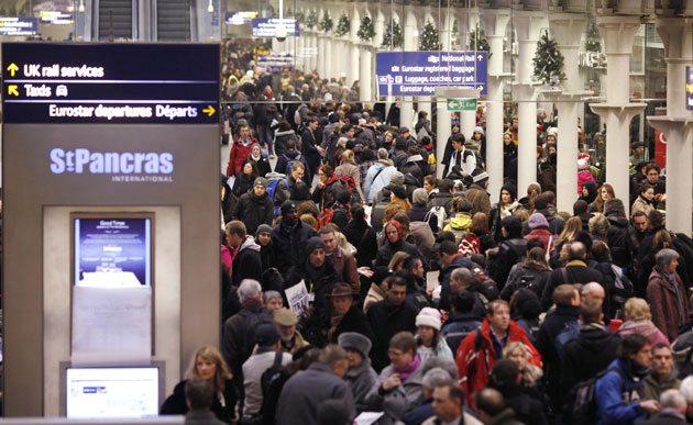 travel chaos: Crowds of passengers wait to try to board Eurostar services at St Pancras
