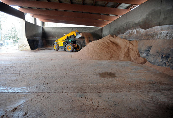 Travel chaos: Salt is delivered at the highway agencies depot in Hook near Basingstoke