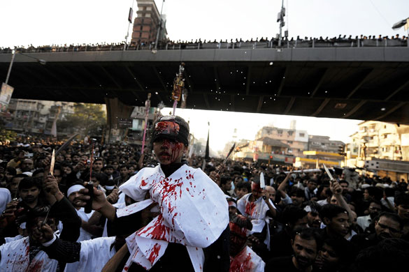 Ashura processions: Indian Shiite Muslim during a religious procession on Ashura