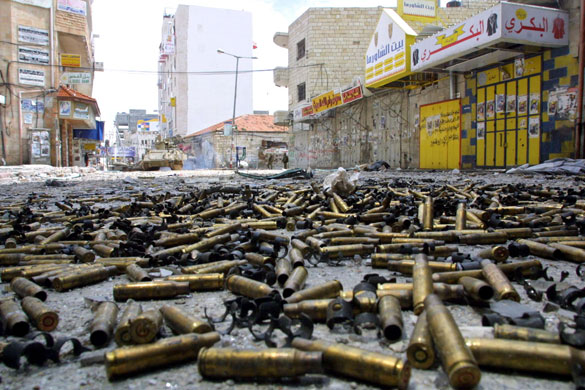 2002-03: 2002: Shell cases scattered in the West Bank town of Ramallah 