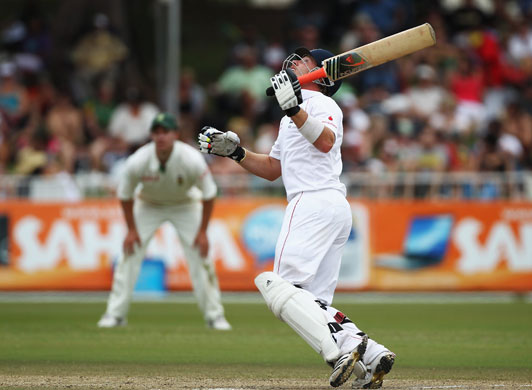 South Africa v England : And then watches as the ball flies skyward