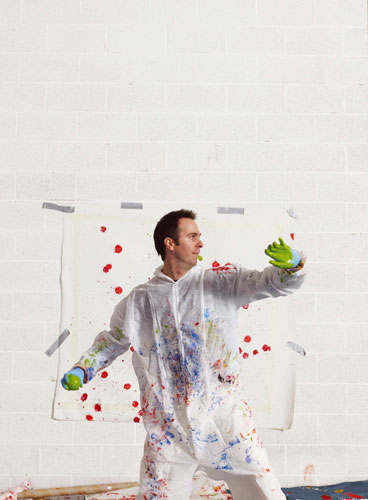 Michael Vaughan Art: Michael Vaughan at work in a studio creating his artworks