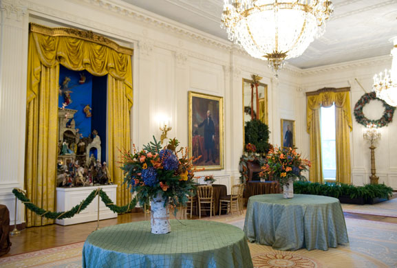 White House christmas: The East Room of the White House, with Christmas decorations