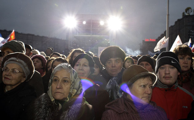 3 December 2009: Moscow, Russia: People take part in a rally protesting against terror