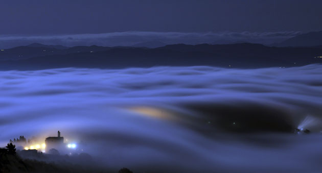 3 December 2009: Perugia, Italy: Fog covers the hills