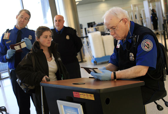 Airport security: New Jersey, US: A transportation security administration officer at work