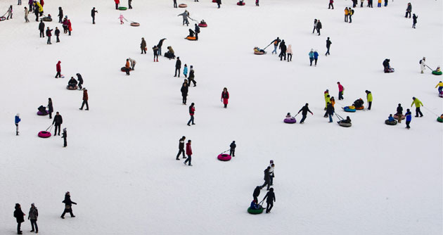 24 hours: Artificial ski slope outside Birds Nest in Beijing 