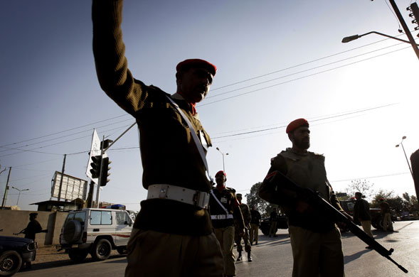Rawalpindi blasts : Army soldiers cordon off the area near a mosque after a suicide attack
