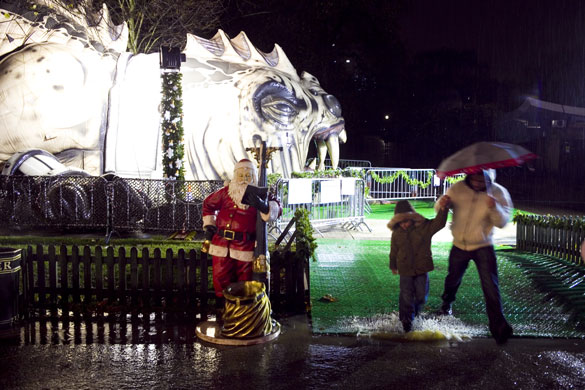 Winter Wonderland: A child splashes into a puddle