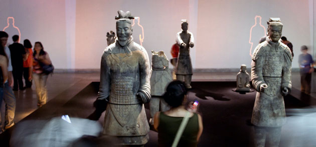 24 Hours: Visitors observe an exhibit of objects of the Qin and Han Chinese dynasties