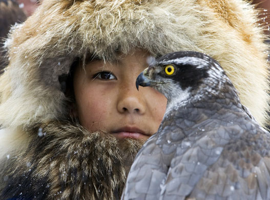 24 hours: Chengelsy Gorge, Kazakhstan: A hunter holds his hawk 