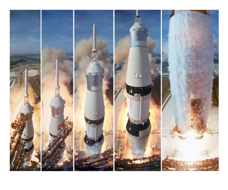 Sexy spacecraft: Composite 5 frame shot of the gantry retracting while the