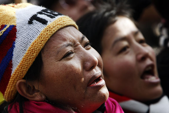 Gallery Chinese embassy protests: Free Tibet protesters demonstrate outside the Chinese Embassy in London.