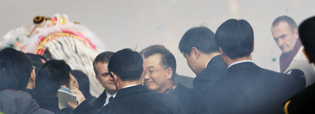 Gallery Chinese embassy protests: Chinese Prime Minister Wen Jiabao at the Chinese Embassy, London.