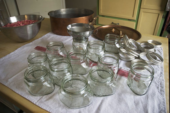 Rhubarb bottling: Dismantle the jars and lids
