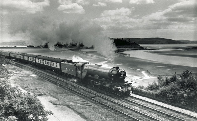 High-speed trains: The Flying Scotsman steam train at Grange-Over-Sands.