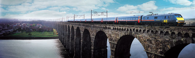High-speed trains: A GNER intercity train on the Royal Border bridge at Berwick upon Tweed.