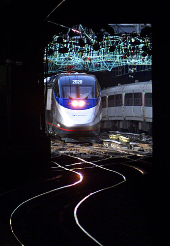 High speed trains: The Acela Express pulls into New York's Penn Station. 