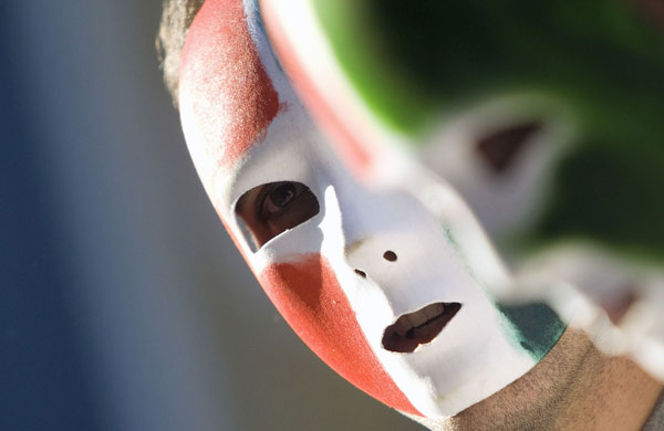 Venice carnival: Masked revellers stand near St Mark's square during the Venice Carnival.