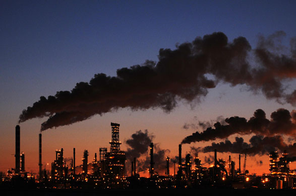 17 February 2009: Petro-Canada's oil refinery glows at dusk in Edmonton