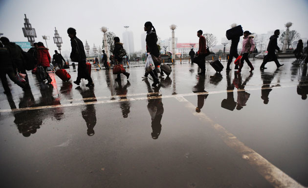 19 February 2009: Wuhan, China: Passengers at the Wuchang Railway Station
