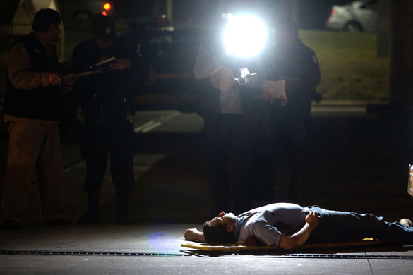 19 February 2009: Guatemala City: A victim of one of four drugs-related shootout