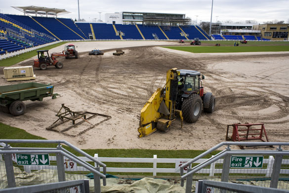 Swalec stadium: The JCBs are on the pitch