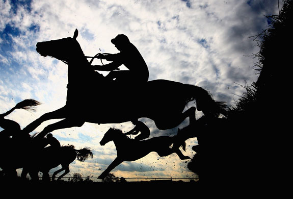 24 Sport: Jumping the last fence at Huntingdon