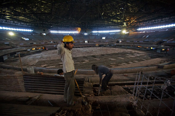 23 February 2009: Construction continues at Indira Gandhi Indoor Stadium