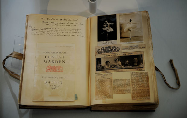 Ballet museum exhibits: Margot Fonteyn's scrapbook about her role as Princess Aurora. 