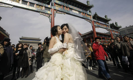 Lesbians pose for wedding