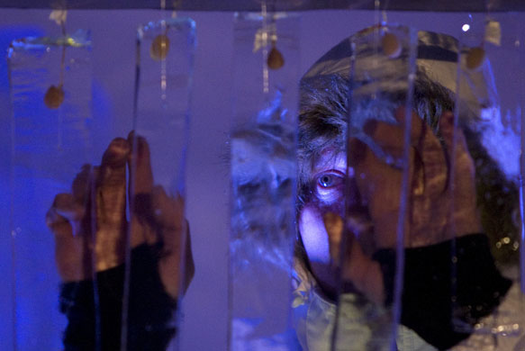 26 February 2009: Val Senales, Italy: Terje Isungset plays an ice instrument during a concert
