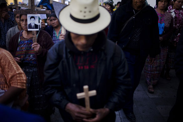 26 February 2009: Guatemala City, Guatemala: Relatives of victims of the Guatemalan Civil War