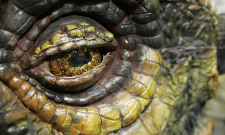 Close-up of the armoured eye of an Ankylosaurus dinosaur.