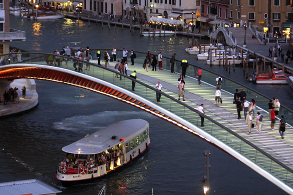Venice in decline: Pedestrians walk over the fourth bridge over the Grand Canal in Venice.