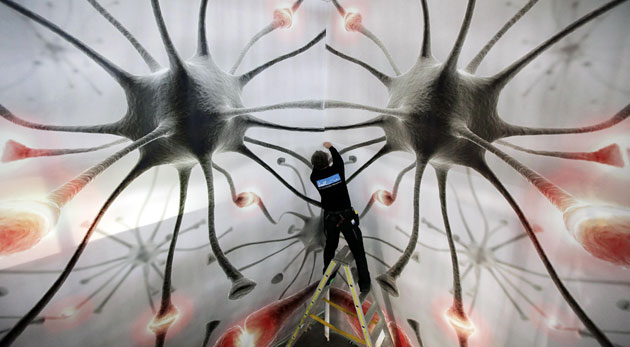 Hanover, Germany: A worker prepares a stand for the upcoming CeBIT fair