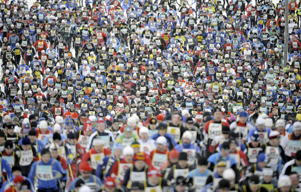 24 hours: Berga, Sweden: Participants ski race Vasaloppet get underway. 