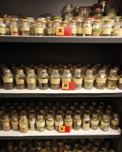 Science Museum objects: Drawers of antique drugs are displayed at Science Museum's object store. 