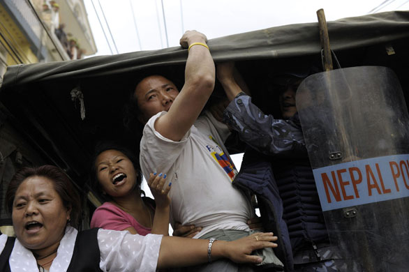 Kathmandu Uprising day: Nepalese police arrest Tibetan protesters in Kathmandu, Nepal.